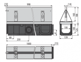 Щелевой дренажный канал AlcaPlast 160 мм с симметричной надставкой из оцинкованной стали С250 AVZ101-R124