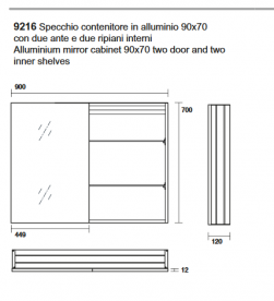 Шафа дзеркальна підвісна Kerasan Nolita 90х70 см алюміній 921601