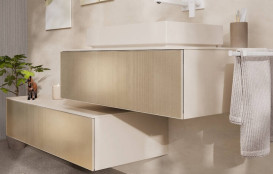 Шкафчик для ванной Hansgrohe Xevolos E подвесной 118х55,5 см песочно-бежевый матовый/узорчатая бронза 54326390