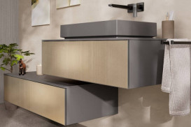 Шафка для ванної Hansgrohe Xevolos E підвісна 118х55,5 см сланцево-сірий матовий/візерункова бронза 54327390