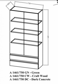 Шкафчик для ванной подвесной Kolpa San Alexis A 1461/750 750x1460x320 мм МДФ темный бетон 546320