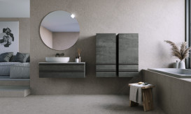 Шафка для ванної підвісна Kolpa San Alexis A 1011 450x1010x320 мм МДФ темний бетон 547320