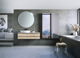 Шафка для ванної підвісна Kolpa San Alexis A 1462/15 450x1460x150 мм дзеркальні дверцята МДФ дерево 547340