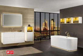 Шафка для ванної Villeroy & Boch Finion 41,8х93,6х27 см петлі зліва з підсвічуванням МДФ глянсовий білий лак/золотий матовий лак G500HFGF