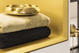 Шкафчик для ванной Villeroy & Boch Finion 41,8х93,6х27 см петли слева с подсветкой МДФ белый матовый лак/золотой матовый лак G520HFMT