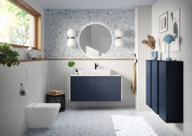 Шкафчик для ванной Villeroy & Boch Finion 41,8х93,6х27 см петли справа с подсветкой МДФ темно-синий матовый лак G57000HG