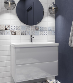 Шкафчик для ванной Volle Teo 80 см подвесной с раковиной серый 15-88-81G