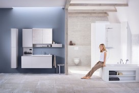 Шкафчик подвесной Geberit Acanto 45х82 см с одной дверью ДСП белый глянцевый/глянцевое стекло 500.639.01.2