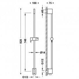 Штанга для душу Tres 82 см із настінним підведенням води матовий чорний 03493199NM