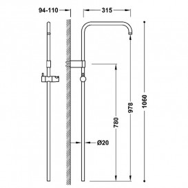 Штанга для душа Tres Over-wall 106 см латунь черная бронза 03463501KMB