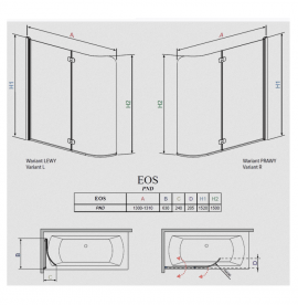 Шторка для ванной Radaway EOS PND 130 правая прозрачное стекло/хром 205202-101R