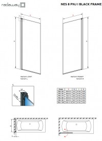 Шторка для ванної Radaway Nes 8 Black PNJ I Frame 100 ліва чорний/скло Frame 10061100-54-56L
