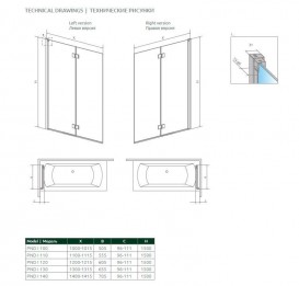 Шторка для ванної Radaway Nes Black PND I 120 ліва чорний/прозоре скло 10010120-54-01L