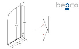 Шторка для ванны Besco Ambition 1 75х130 см хром/прозрачное стекло с полосами PA-1S