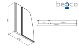 Шторка для ванни Besco Avis 120х145 см хром/прозоре скло PAV-2S