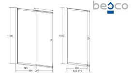 Шторка для ванны Besco Easy Slide 100х150 см хром/прозрачное стекло PES-2S