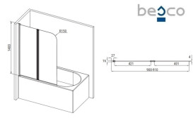 Шторка для ванны Besco Prime 2 90х140 см хром/прозрачное стекло PNP-2S