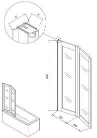 Шторка для ванни Kolpa San Quat TP 110 110х140 см профіль білий скло полістирольне 790510