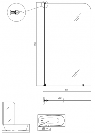 Шторка для ванни Kolpa San Quat TP 80/K 80х140 см профіль cрібний скло прозоре 516980