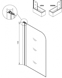 Шторка для ванны Kolpa San Sole TP 75/K R  75х140 см одноэлементная профиль серебряный стекло прозрачное 508990