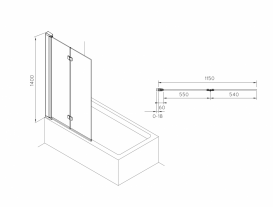 Шторка для ванни складається Roca Capital 115х140 подвійна профіль алюміній хром скло прозоре AM4111512M
