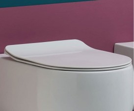 Сидіння з кришкою для унітазу Kerasan Flo Slim з мікроліфтом білий матовий петлі хром 319130