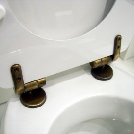 Сиденье с крышкой для унитаза Kerasan Waldorf с микролифтом полиэстер белое петли бронза 418601