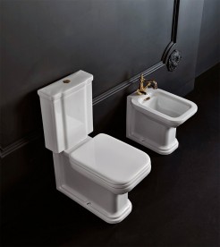 Сиденье с крышкой для унитаза Kerasan Waldorf с микролифтом полиэстер белое петли бронза 418601