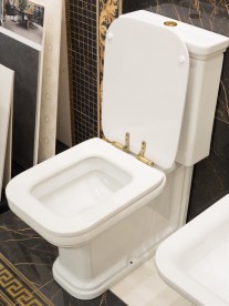 Сиденье с крышкой для унитаза Kerasan Waldorf с микролифтом полиэстер белое петли бронза 418601