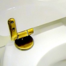 Сиденье с крышкой для унитаза Kerasan Waldorf с микролифтом полиэстер белое петли золото 418701