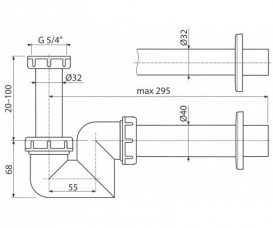 Сифон для раковины и биде AlcaPlast Ø32 мм полипропилен A45F-DN32