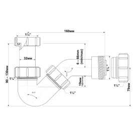 Сифон для біде McAlpine HC22 трубчастий без зливу 1 1/4х32мм пластик А0047673