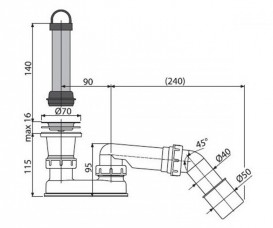 Сифон для душевого поддонa AlcaPlast Ø50 мм с гидрозатвором и коленом A462-50