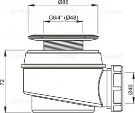 Сифон для душового поддонa AlcaPlast Ø60 мм з нержавіючої peшeткой A46-60