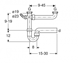Сифон для двойной кухонной раковины Geberit с угловым шланговым соединителем 152.597.11.1