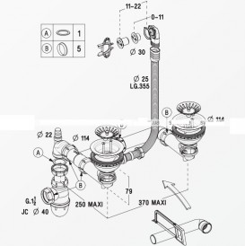 Сифон для двойной раковины Radaway с переливлом 519K