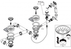 Сифон для подвійних гранітних раковин з автоматичним комплектом слив-перелив Hansgrohe D17-11 білий / нержавіюча сталь 43938000