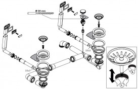 Сифон для подвійних раковин з автоматичним комплектом слив-перелив Hansgrohe D15-11 білий / нержавіюча сталь 43932800