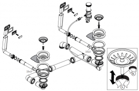 Сифон для двойных раковин с автоматическим комплектом слив-перелив Hansgrohe D14-12 Select белый/нержавеющая сталь 43942800