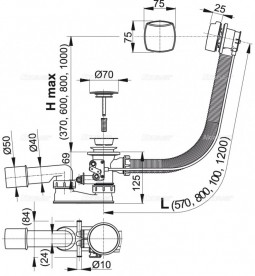 Сифон для гидромассажных ванны AlcaPlast хром A566-112122-57