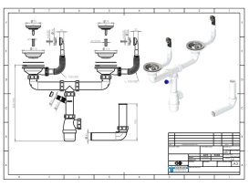 Сифон для кухонной мойки двойной с переливами пластик/металл матовый 00004FM