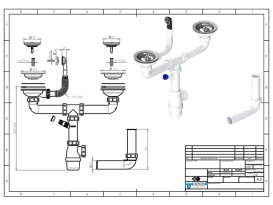 Сифон для кухонной мойки двойной с переливом пластик/металл матовый 00010FM