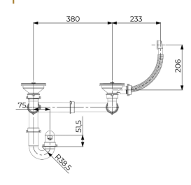 Сифон для кухонной мойки Fisc Italiana Premium 2K Manual ручной двухкамерный хром 01643-2