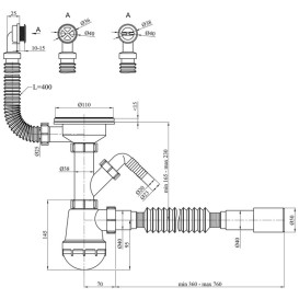Сифон для кухонной мойки Kroner KRP KS02R-1WHI 3½''х40/50 мм с отводом для стиральной машины CV034318
