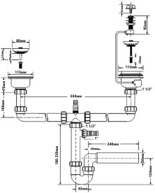 Сифон для кухонної мийки McAlpine подвійний з підключенням до пральної машини HC7HC12-POL5