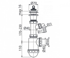 Сифон для мойки AlcaPlast c пластмассовой peшeткой и штуцером A442P-DN50/40
