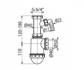Сифон для мойки AlcaPlast с накидной гайкой 6/4