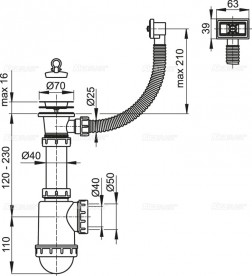 Сифон для мойки AlcaPlast с нержавеющей решёткой и гофропереливом A444-DN50/40