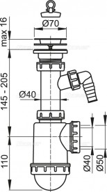 Сифон для мийки AlcaPlast з нержавіючої гратами і штуцером A441P-DN50 / 40