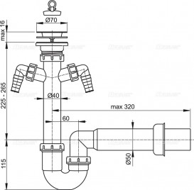 Сифон для мийки AlcaPlast з нержавіючої peшeткой і двома штуцерами A820-DN50